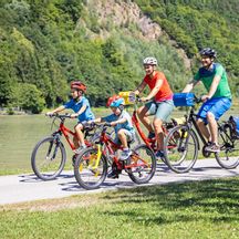 Family on the Danube cycle path