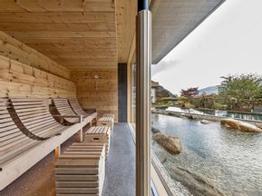 Wooden sauna and tranquil relaxation area