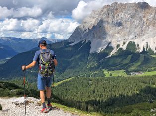 Hikers with a view of the Zugspitze