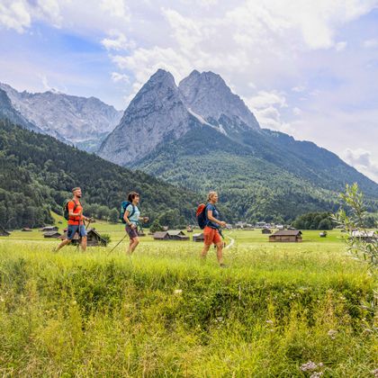 Hikers near Garmisch with mountains in the background